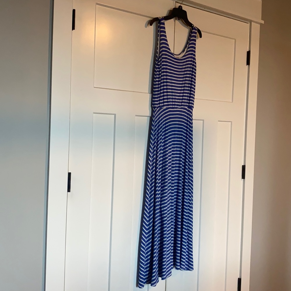 Renee C Blue & White Striped Maxi Dress